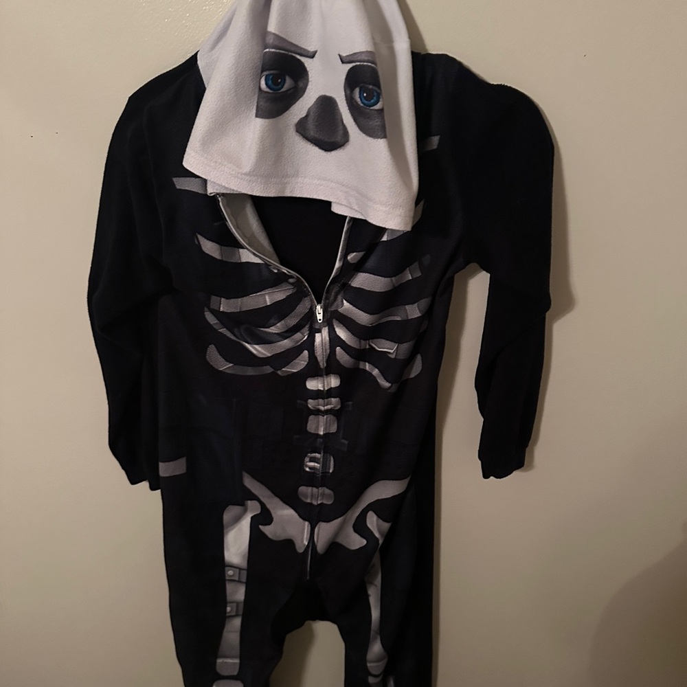 Black Skeleton Onesie with Hooded Skull Face